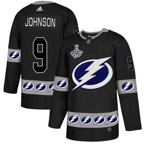 Men Adidas Tampa Bay Lightning #9 Tyler Johnson Black Authentic Team Logo Fashion 2020 Stanley Cup Champions Stitched NHL Jersey->tampa bay lightning->NHL Jersey